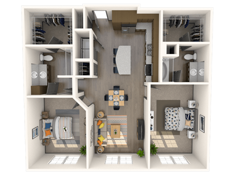 Floor plan for 2 beds, 2 baths, 1182 sqft